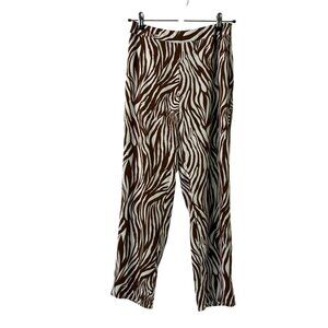 Le Lis Collection Zebra Swirl Print Pants Womens S Brown White Lined Side Zip